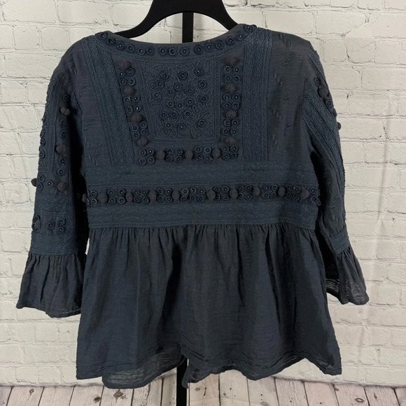 Velvet Graham & Spencer Womens Beaded Embroidered Top Gray Cotton Size Small - Picture 2 of 9